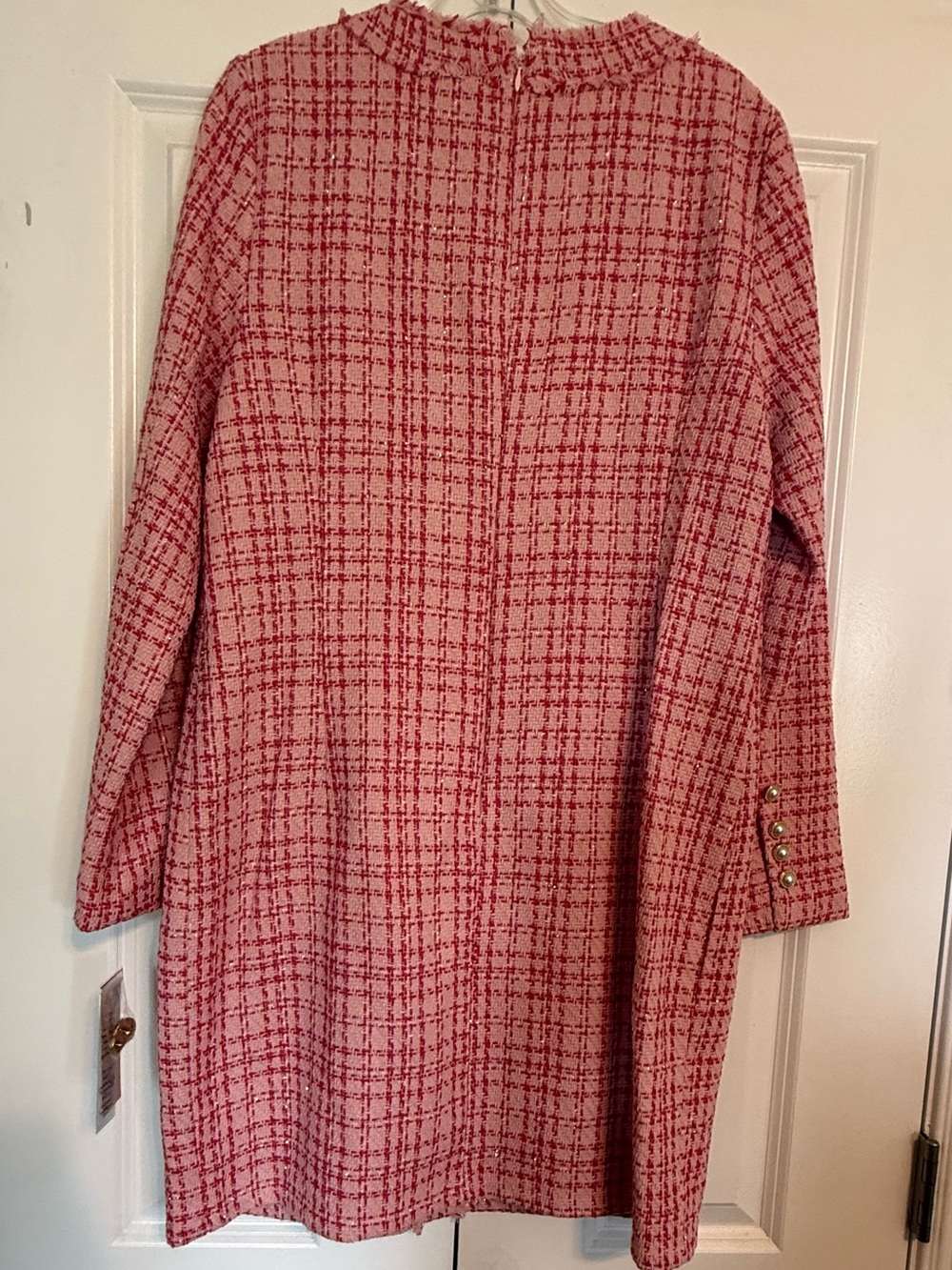 NWT Nanette Lapore SZ 12 Pink Tweed Long Sleeve Dress Faux Pearl Buttons - Picture 6 of 11
